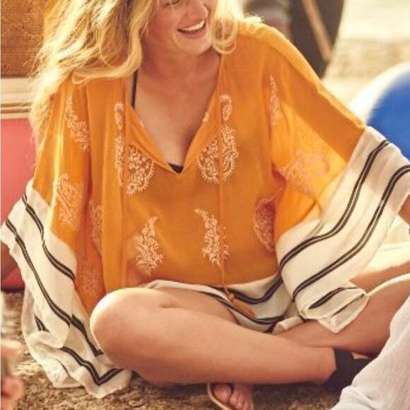 Floreat Tops - Anthropologie Floreat Sunglow Embroidered Caftan Kimono Blouse